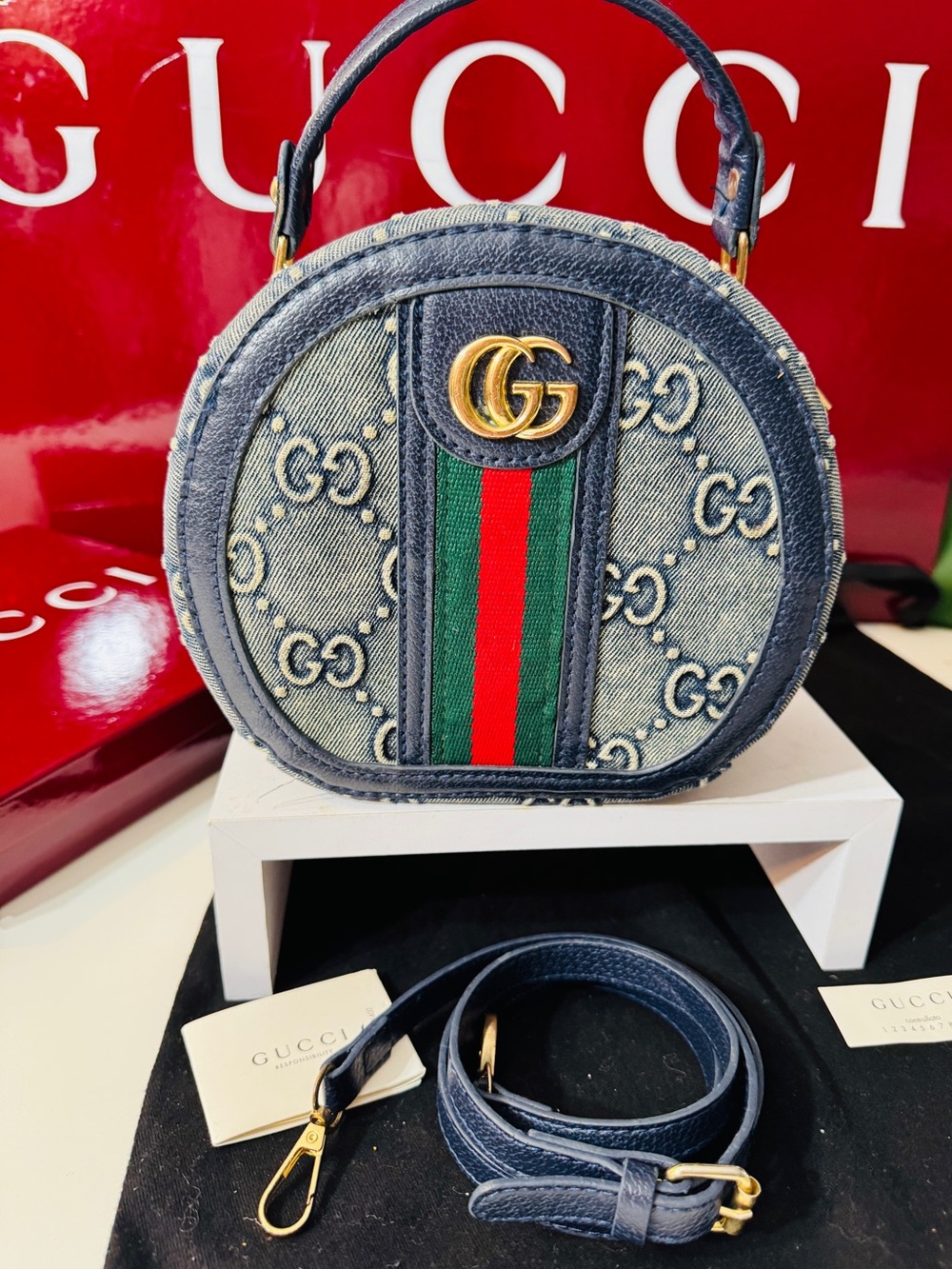 Gucci RARE Leather & Denim Round Crossbody Bag!